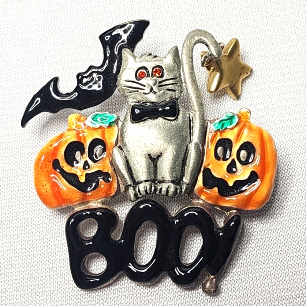 AJMC Halloween Cat and Pumpkin Brooch